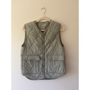 Zara Girls Quilted Vest Size 13-14 Olive Green Zip Front Utility Pockets